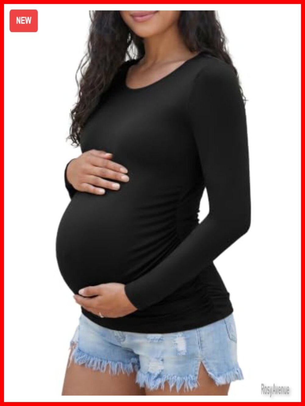 Womens Maternity Long Sleeve Shirt Side Ruched Pregnancy Top